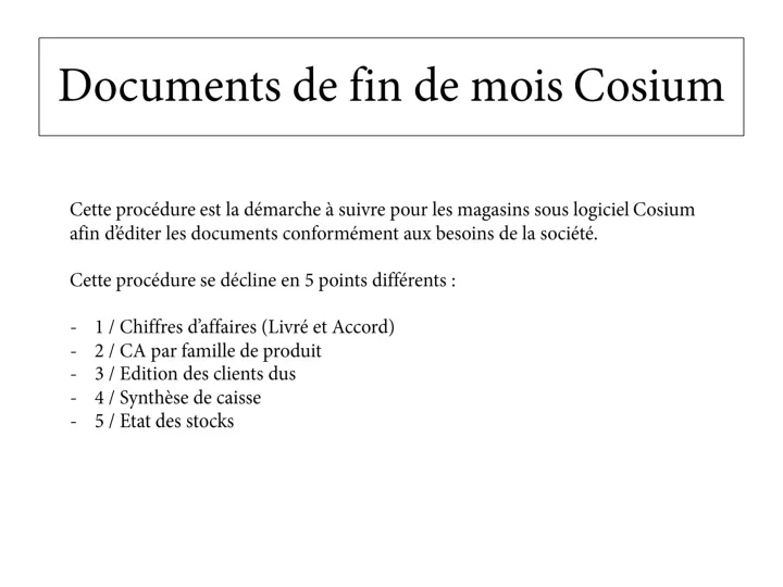 documents de fin de mois cosium