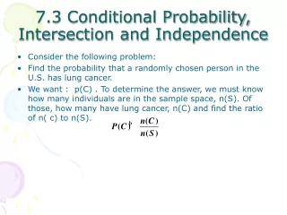 7.3 Conditional Probability, Intersection and Independence