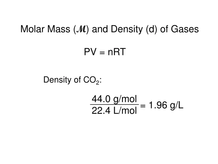 molar mass m and density d of gases