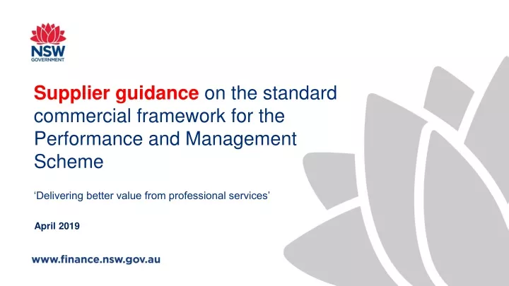 supplier guidance on the standard commercial framework for the performance and management scheme