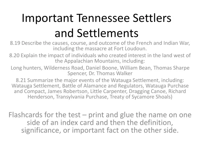 important tennessee settlers and settlements