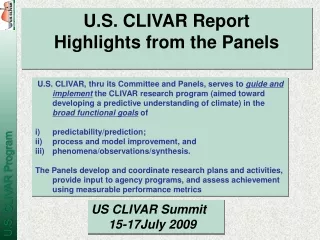 U.S. CLIVAR Report Highlights from the Panels