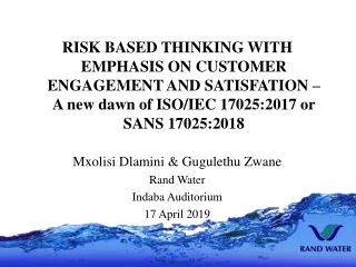 Outline Background Introduction Risk based thinking and customer engagement