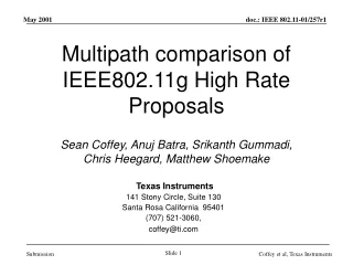 Multipath comparison of IEEE802.11g High Rate Proposals