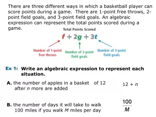 Write an algebraic expression to represent each situation.