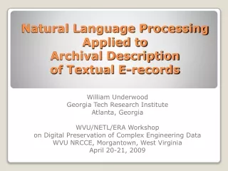Natural Language Processing Applied to  Archival Description  of Textual E-records