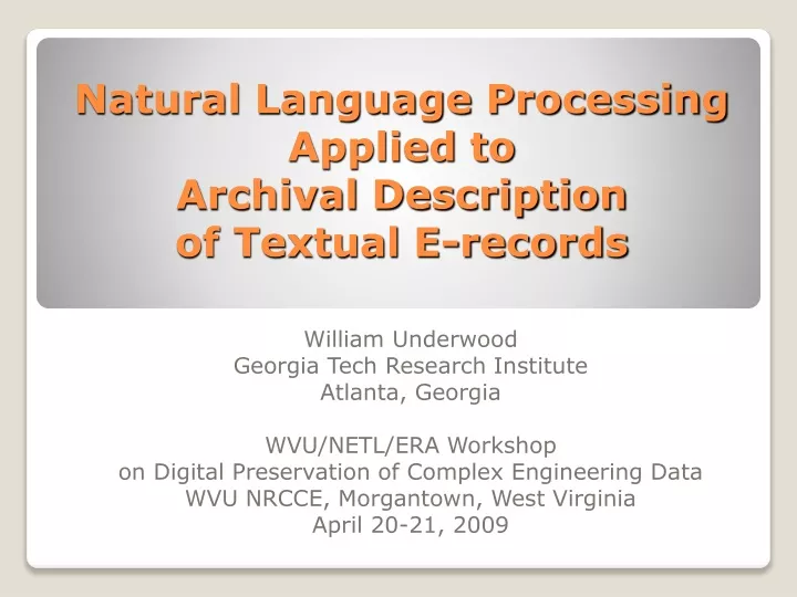 natural language processing applied to archival description of textual e records