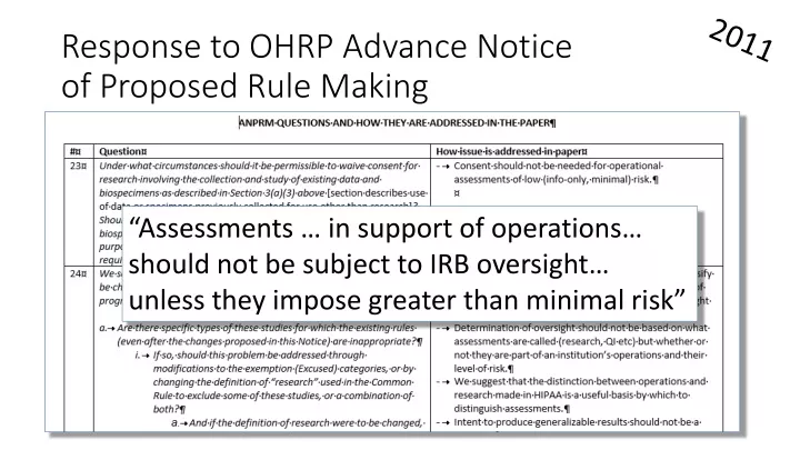 response to ohrp advance notice of proposed rule making
