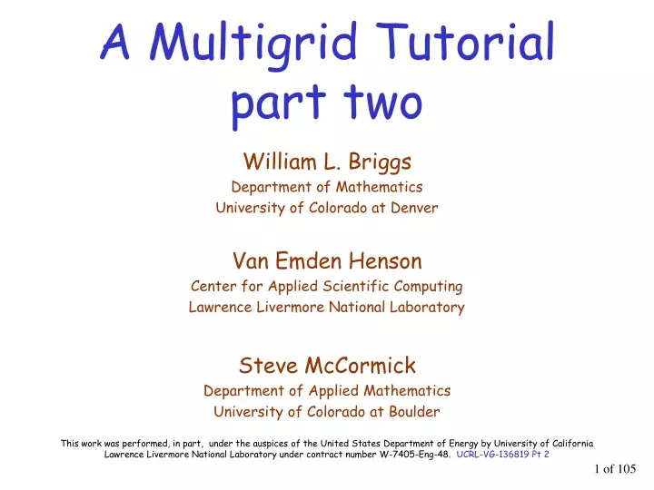 a multigrid tutorial part two