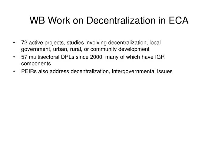 wb work on decentralization in eca