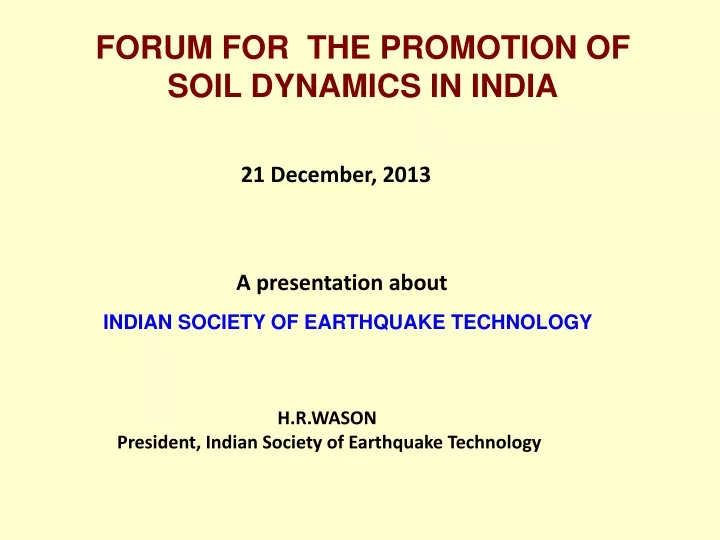 forum for the promotion of soil dynamics in india