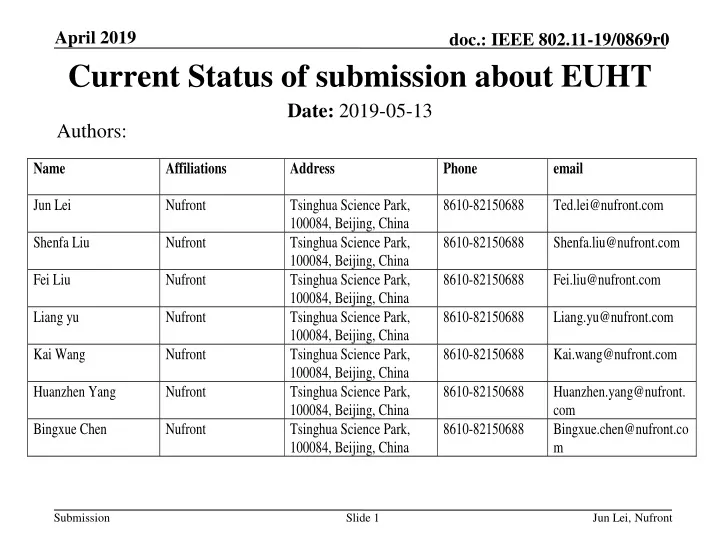 current status of submission about euht