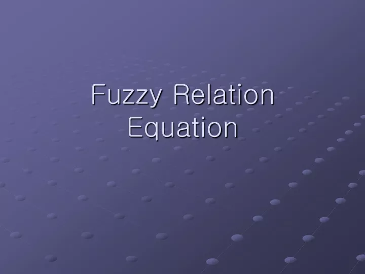 fuzzy relation equation