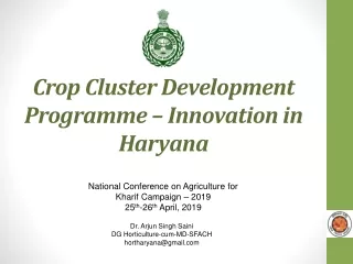 Crop Cluster Development Programme – Innovation in Haryana