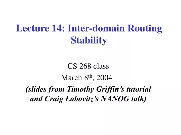 lecture 14 inter domain routing stability