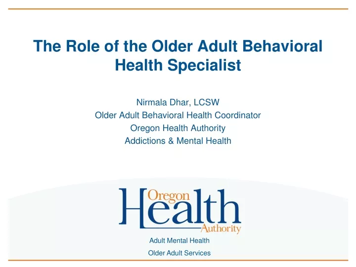 the role of the older adult behavioral health specialist