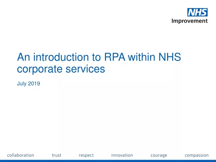 an introduction to rpa within nhs corporate services july 2019