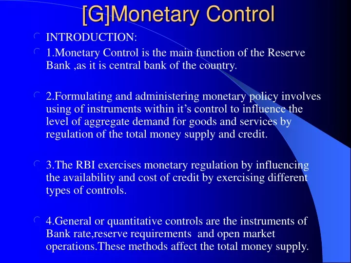 g monetary control