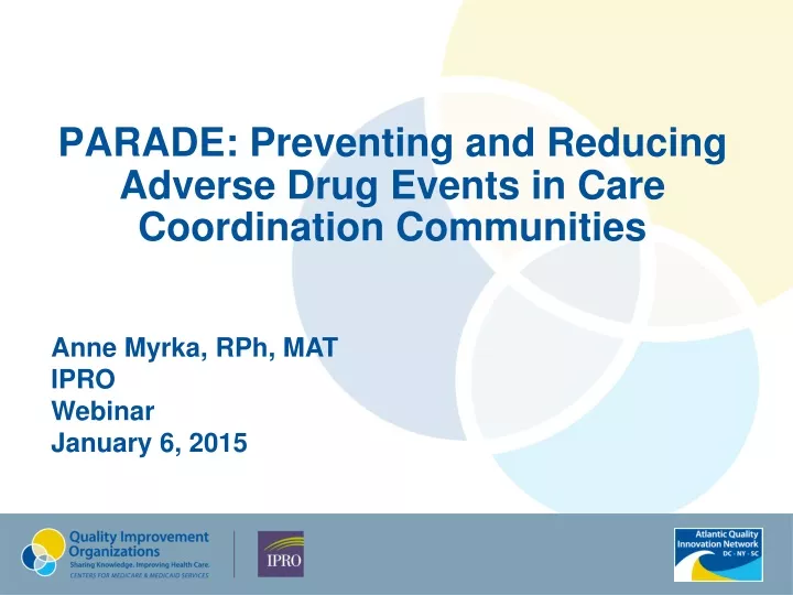 parade preventing and reducing adverse drug events in care coordination communities