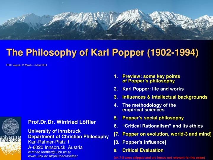 the philosophy of karl popper 1902 1994 ffdi zagreb 31 march 4 april 2014