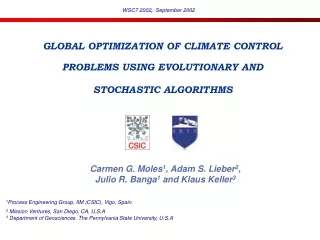 GLOBAL OPTIMIZATION OF CLIMATE CONTROL PROBLEMS USING EVOLUTIONARY AND STOCHASTIC ALGORITHMS