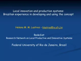 Local innovation and production systems:  Brazilian experience in developing and using the concept