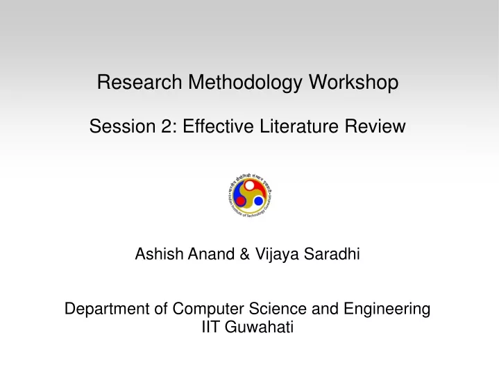 research methodology workshop session 2 effective