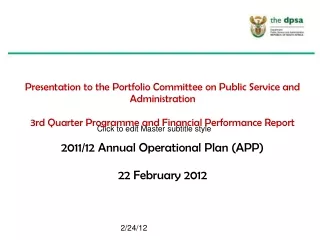 Presentation to the Portfolio Committee on Public Service and Administration