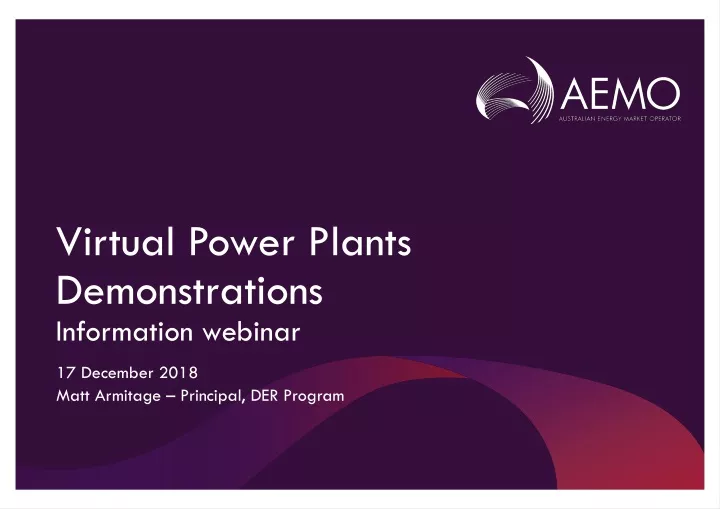 virtual power plants demonstrations information webinar