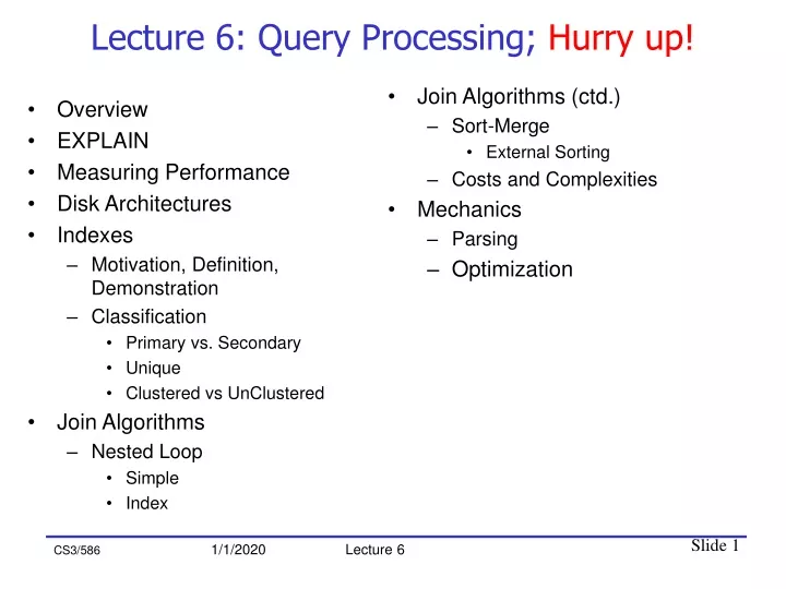 lecture 6 query processing hurry up