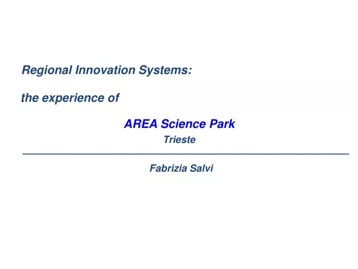regional innovation systems the experience