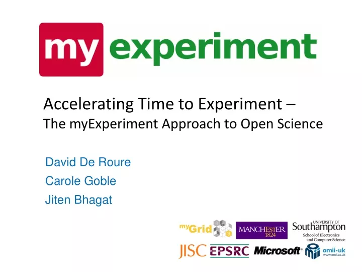 accelerating time to experiment the myexperiment