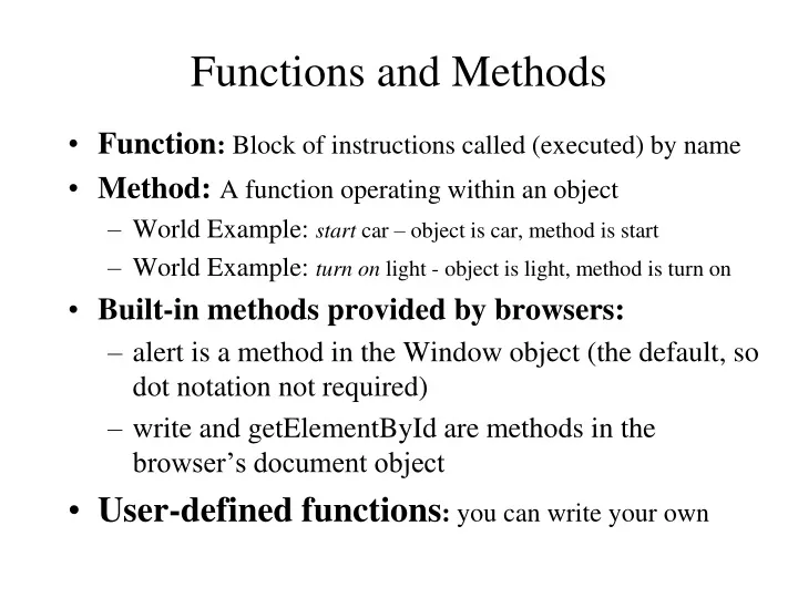 functions and methods