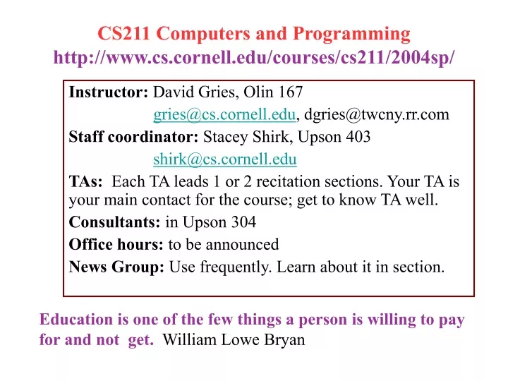 cs211 computers and programming http www cs cornell edu courses cs211 2004sp