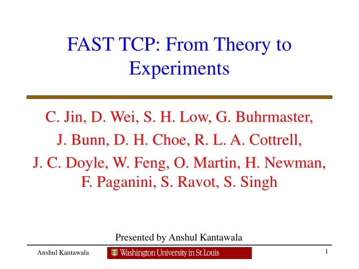 fast tcp from theory to experiments