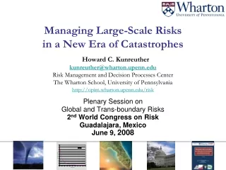 Plenary Session on  Global and Trans-boundary Risks  2 nd  World Congress on Risk