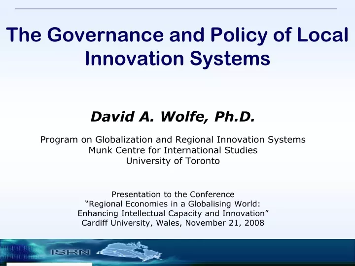 the governance and policy of local innovation systems