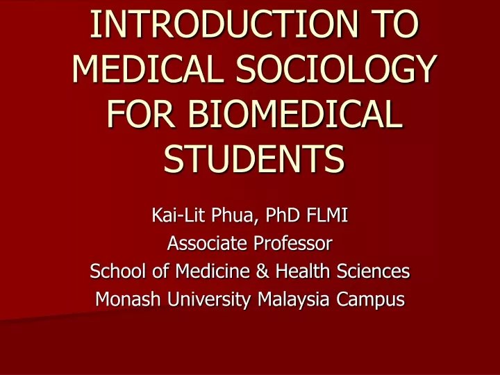 introduction to medical sociology for biomedical students