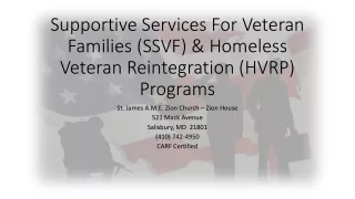 Supportive Services For Veteran Families (SSVF) &amp; Homeless Veteran Reintegration (HVRP) Programs