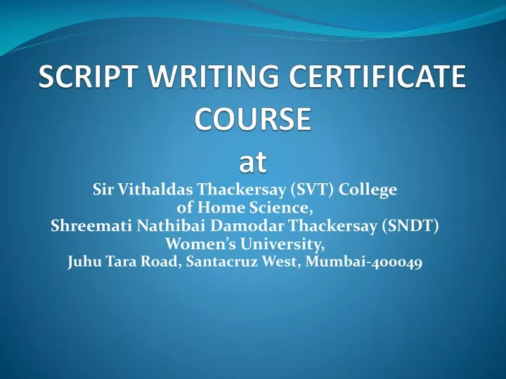 script writing certificate course at