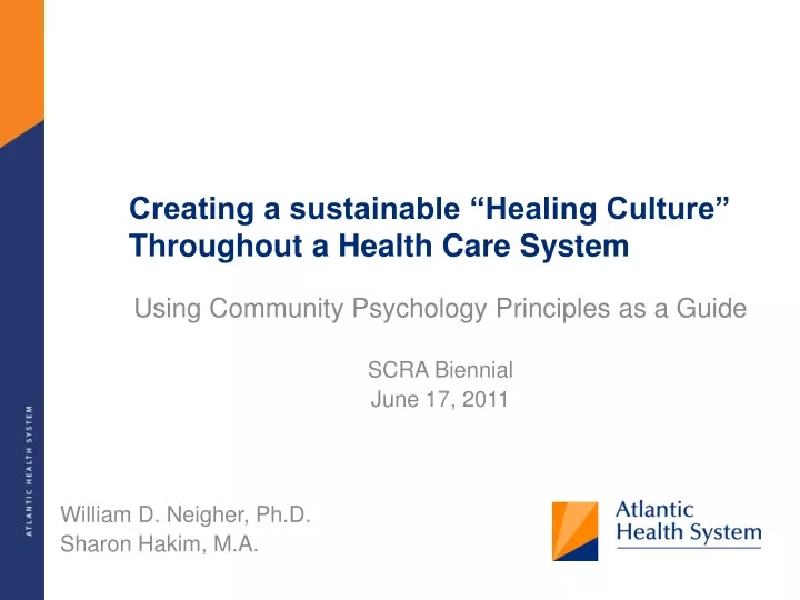 creating a sustainable healing culture throughout a health care system