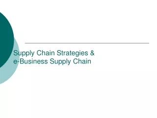 Supply Chain Strategies &amp; e-Business Supply Chain
