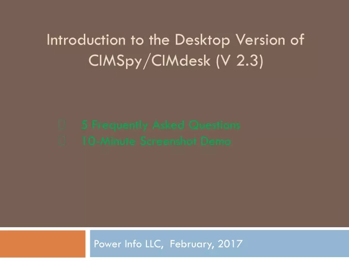 introduction to the desktop version of cimspy cimdesk v 2 3