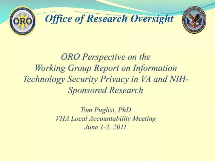oro perspective on the working group report