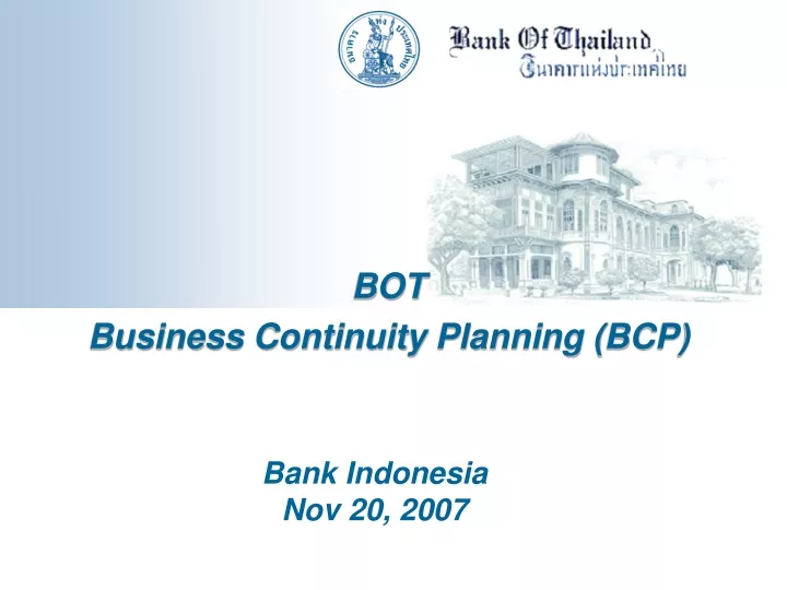 bot business continuity planning bcp