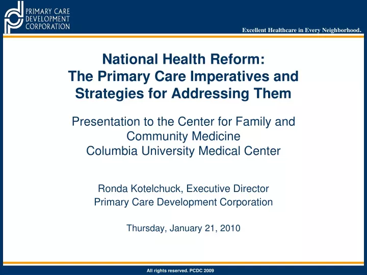 national health reform the primary care