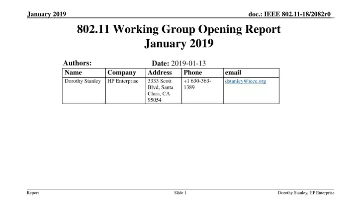 802 11 working group opening report january 2019