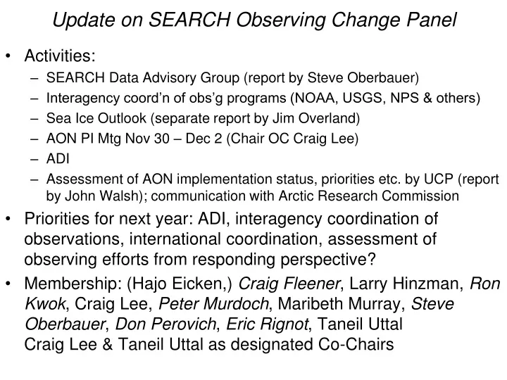 update on search observing change panel