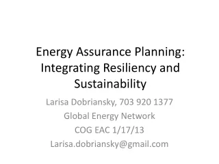 Energy Assurance Planning: Integrating Resiliency and Sustainability