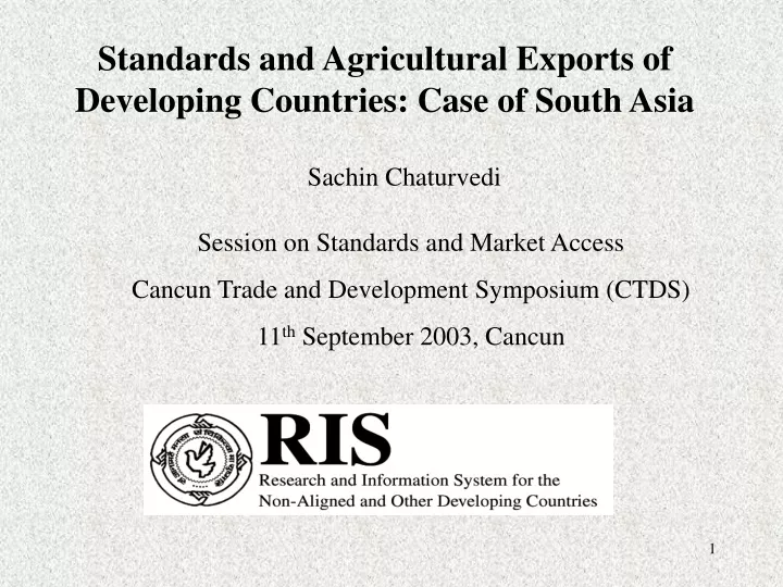 standards and agricultural exports of developing